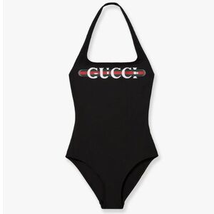 GUCCI logo printed halter neck swimsuit bodysuit